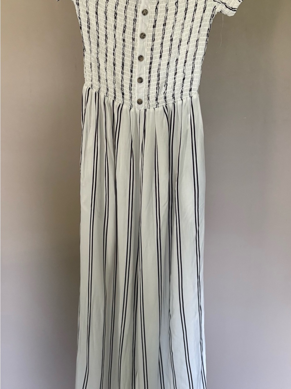 Streetwear Society White Smock Bodice Wide -Leg Jumpsuit with Black Pin Stripes